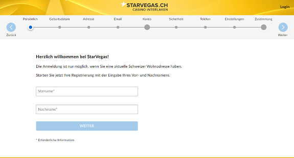 StarVegas Registrierung