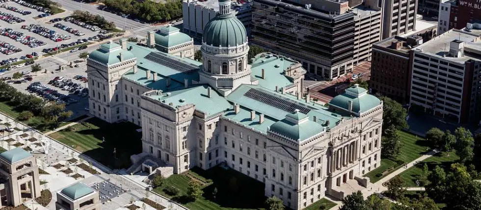 Aerial view of Indianapolis state house. New Haven Casino Committee Hearing