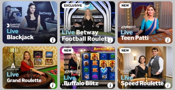 Betway has great variety of live dealer games