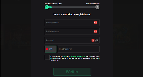 Pasino Registrierung