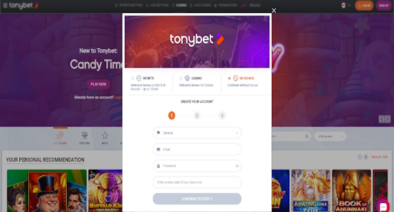 TonyBet Registration