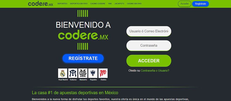 Codere Online gaming platform homepage