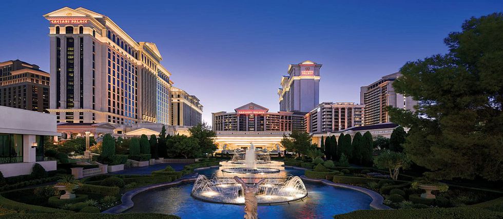 Caesars Entertainment properties in Las Vegas at night