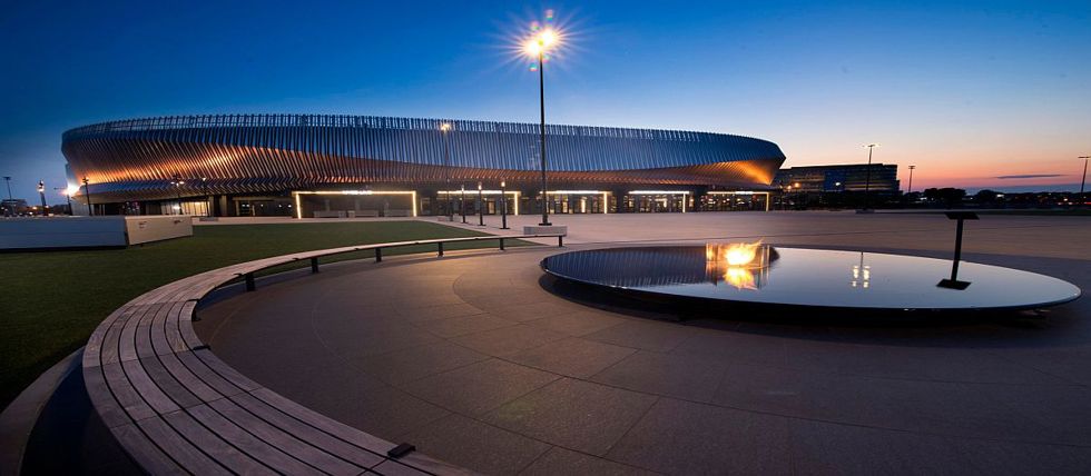 The Nassau Coliseum in New York at night