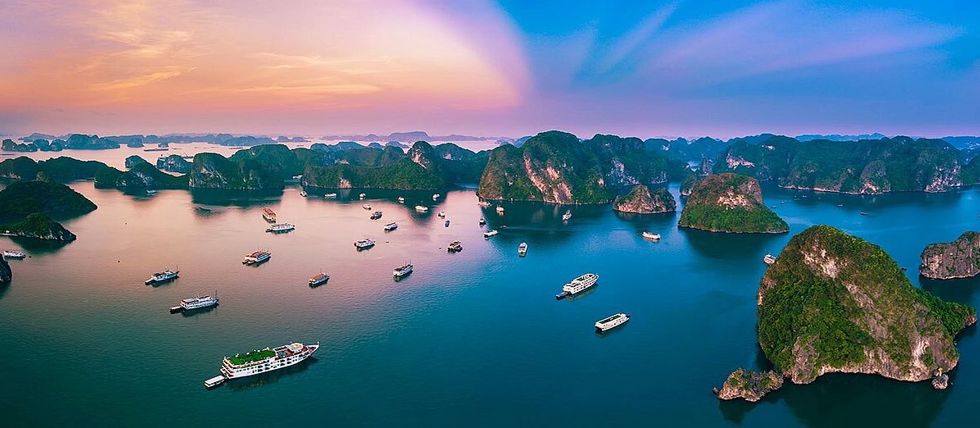 An aerial view of Ha Long Bay in Van Don, Vietnam